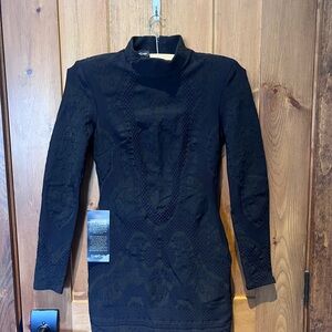 Bebe Alana Black Jacquard Mock Neck Long Sleeve Dress